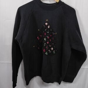 Fruit of the Loom Christmas Tree Sweater Black Solid Knit Size XL